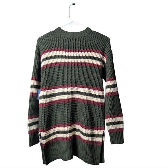 New Arizona Jean Co Olive Green Cream Maroon Red Striped Sweater Holiday Crew - Picture 2 of 11